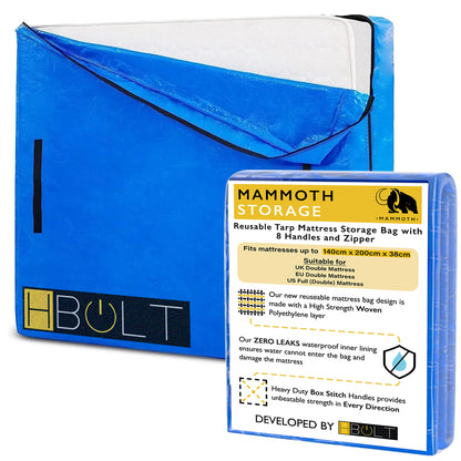 MAMMOTH Reusable Mattress Storage Bag – Heavy-Duty Waterproof Tarp with Zipper & 8 Handles – Ideal for Moving & Storage, Protects Against Dust, Stains & Pests