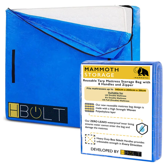 MAMMOTH Reusable Mattress Storage Bag – Heavy-Duty Waterproof Tarp with Zipper & 8 Handles – Ideal for Moving & Storage, Protects Against Dust, Stains & Pests